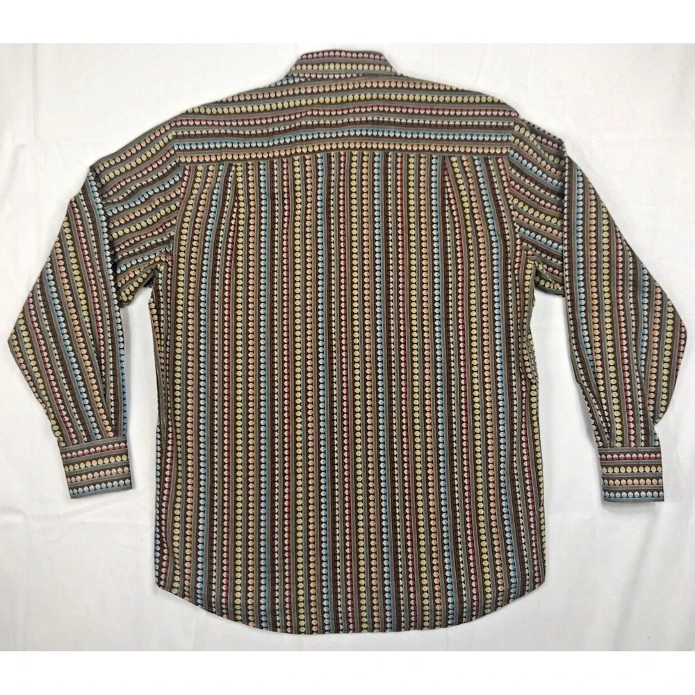 Visconti Black Shirt Mens MED Striped Multicolor Button Up Long Sleeve Geometric